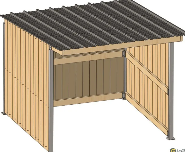 Abri prairie simple pente 3,18x3,18 m bardage agri/douglas