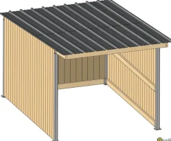 Abri prairie simple pente 4,18x3,18 m bardage/bac acier gris