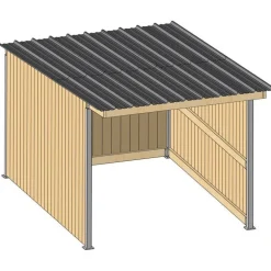 Abri prairie simple pente 4,18x3,18 m planche/bac acier gris