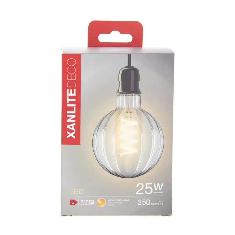 Ampoule filament LED déco G95 E27 250lm 9W 3000k blanc chaud