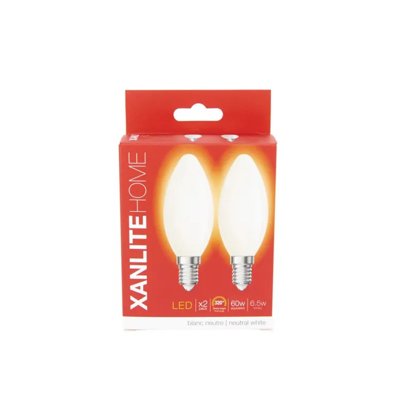 Ampoule LED flamme E14 806lm 6,5W 4000k blanc neutre x2