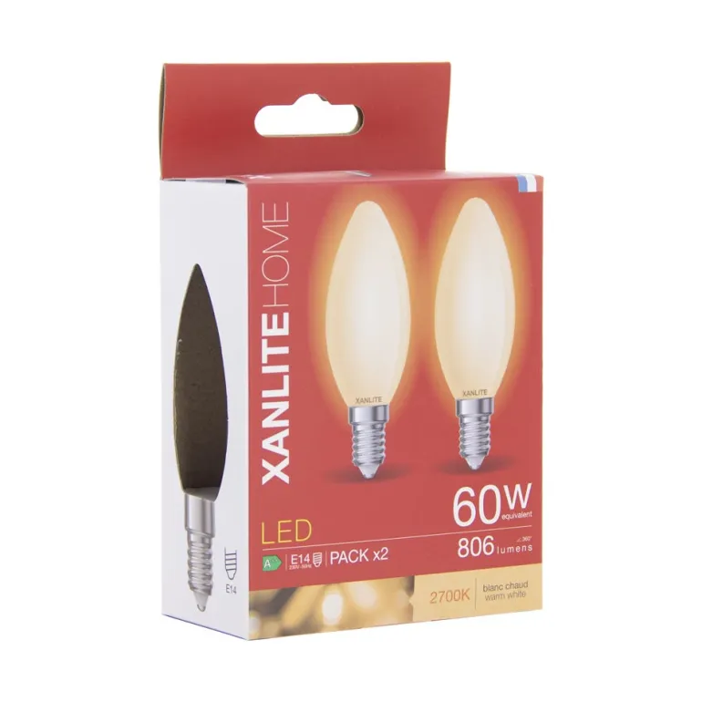 Ampoule LED flamme E14 806lm 6,5W 2700k blanc chaud x2