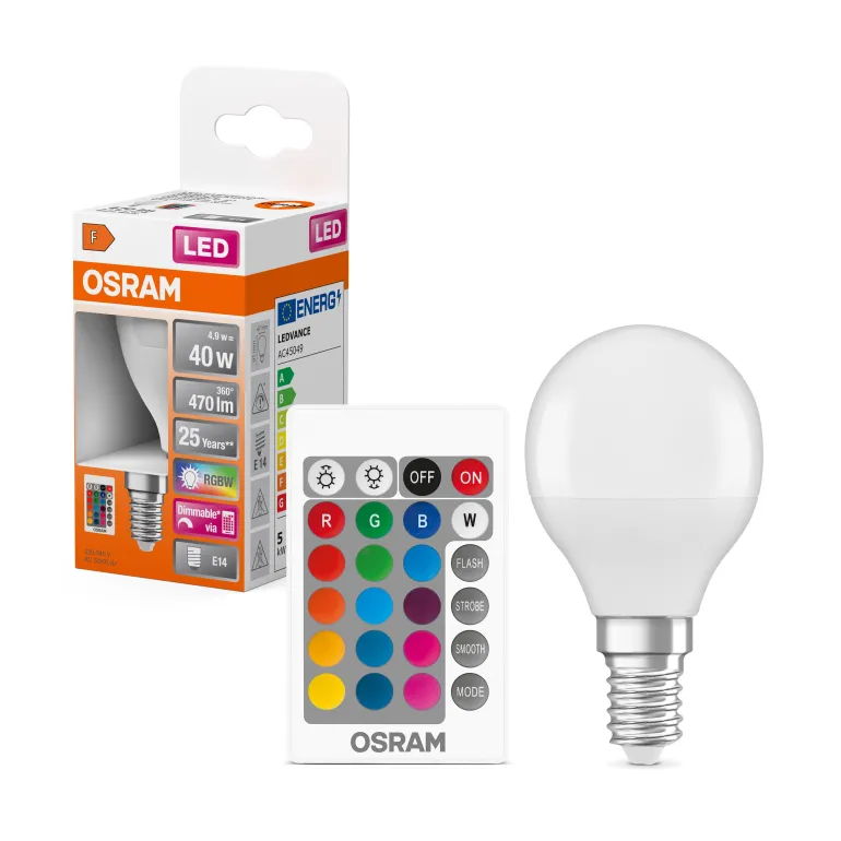 Ampoule Sphérique Rgbw Dépoli Var 4,9W=40 E14 Chaud