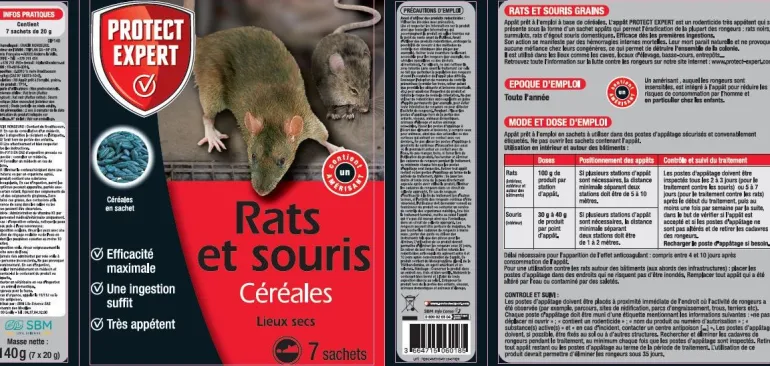 Appât céréales prêt à l'emploi rats et souris 140g