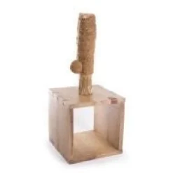Arbre à chat en bois caféier cube H.70 cm