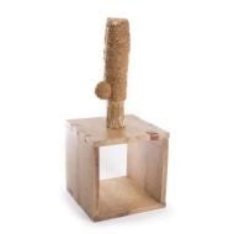 Arbre à chat en bois caféier cube H.70 cm