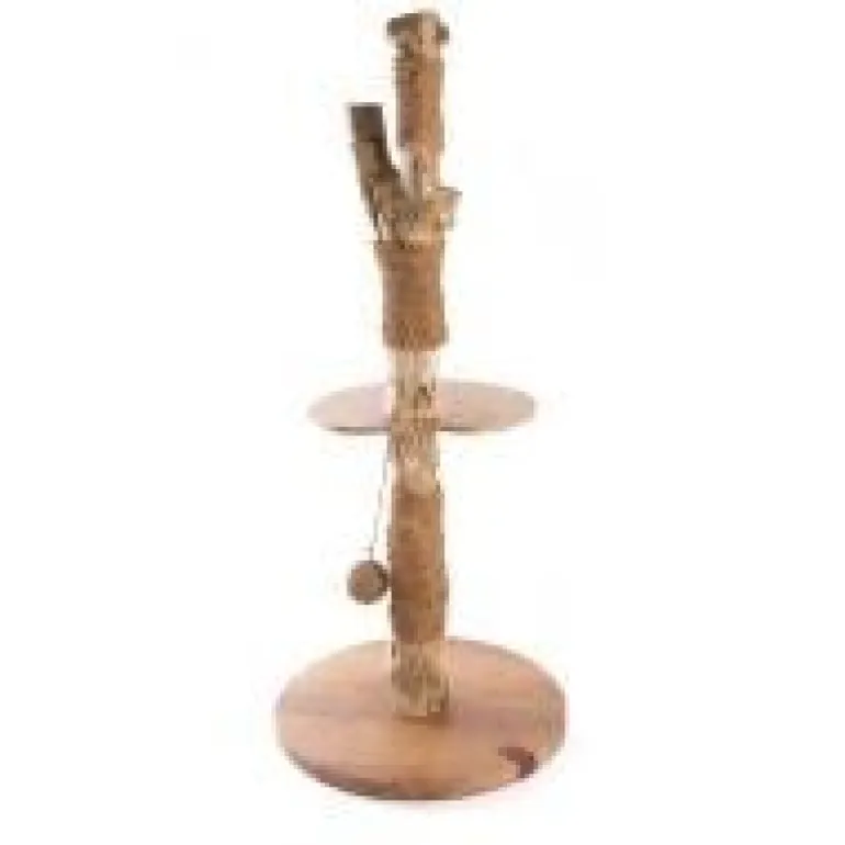 Arbre à chat en bois caféier 2 niveaux H.93 cm