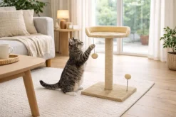 Arbre à chat griffoir avec plateforme & jouet Beige