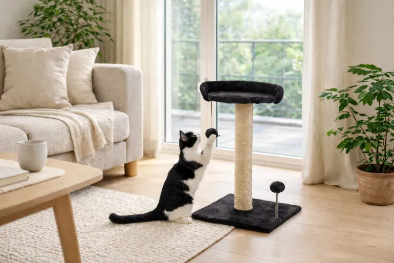 Arbre à chat griffoir avec plateforme & jouet Gris