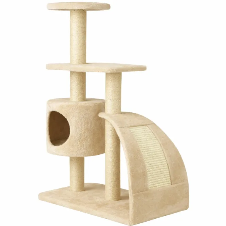 Arbre à chat griffoir avec refuge et 2 plateformes Écru