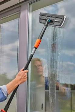 Balai lave-vitre avec raclette et microfibre Cleansystem