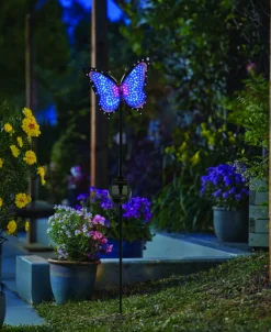 Balise solaire Papillon 76cm LED multicolore