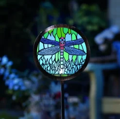 Balise solaire Tiffany Libellule effet vitrail