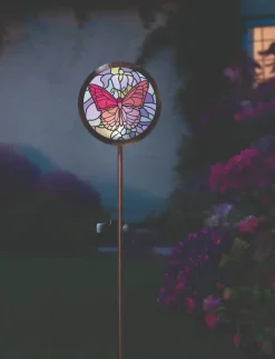 Balise solaire Tiffany Papillon effet vitrail