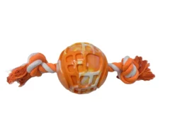 Balle TPR texturée orange avec corde pour chien ANKA