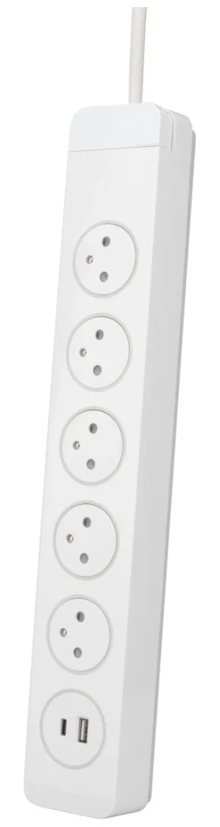 Bloc multiprise Mantea 5 prises easyeject +2 USB+paraf blanc