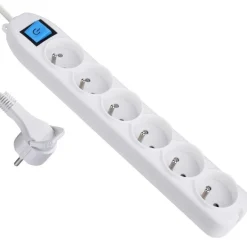 Bloc 6 prises fiche plate blanc