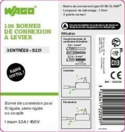 Boîte de 100 bornes 2 entrées série 221 WAGO