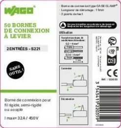 Boîte de 50 bornes 2 entrées série 221 WAGO