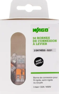 Boîte de 50 bornes 2 entrées série 221 WAGO
