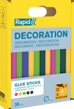 Boîte de 36 bâtons de colle colorés Ø7 x 90mm RAPID