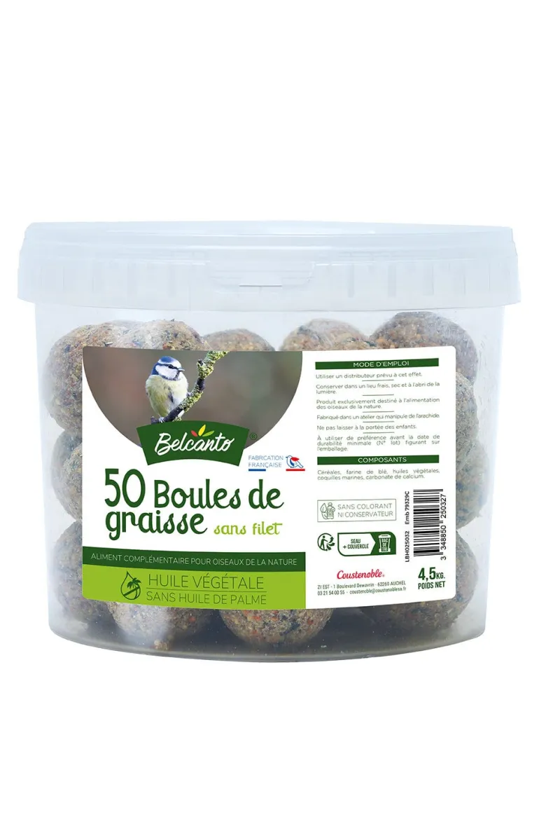 Boules de graisse sans filet pour oiseaux - Seau de 50
