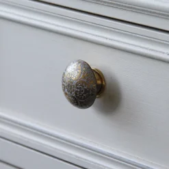 Bouton bombe Ø32 mm en laiton fond blanc gravure dorée x2