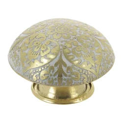 Bouton bombe Ø32 mm en laiton fond blanc gravure dorée x2