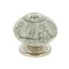 Bouton 40 mm en céramique blanc motif gris base nickelée x2