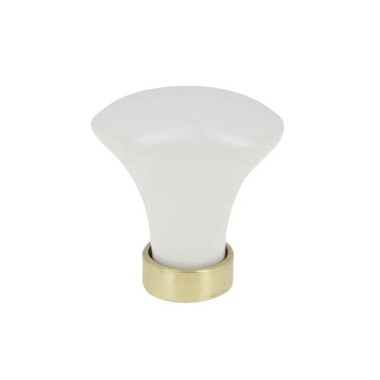 Bouton ovale en céramique blanc/laiton doré x2
