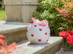 Cache Pot forme Poule blanche avec coeurs