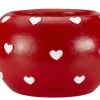 Cache-pot forme Théière rouge avec coeurs