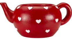 Cache-pot forme Théière rouge avec coeurs