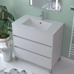 Caisson Atos 80 cm blanc 3 tiroirs sur pied AURLANE