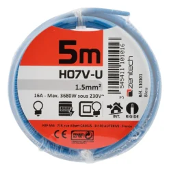 Câble électrique rigide H07V-U 1,5mm² 5M BLEU FILM
