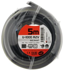 Câble rigide U1000R2V - 3G2,5mm² noir 5m