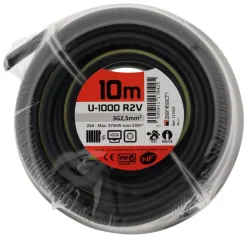 Câble rigide U1000R2V 3G2,5mm² noir 10m