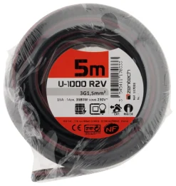Câble rigide U1000R2V - 3G1,5mm² noir 5m
