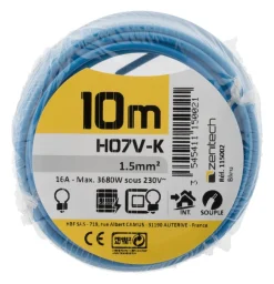 Câble souple H07V-K 1,5mm² bleu 10m