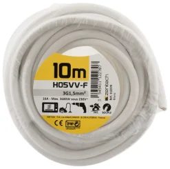 Câble souple H05VV-F 3G 1,5mm² blanc 10m