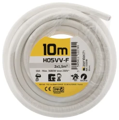 Câble souple H05VV-F 2x 1,5mm² blanc 10m
