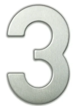 Chiffre adhésif N°3 en acier inoxydable H.9,5 cm