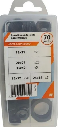 Coffret 70 Joints caoutchouc : 20x(12/15/20) + 5x26 + 5x33
