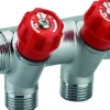 Collecteur robinet rouge M-F 20x27 - 2 départs Mâle 15x21