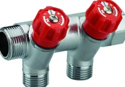 Collecteur robinet rouge M-F 20x27 - 2 départs Mâle 15x21