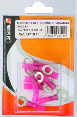 Cosse à oeil isolée thermorétractable rouge M5 (x10)