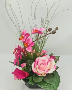 Coupe funéraire de rose, orchidée et callas H 30 Ø 20 cm