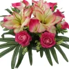 Coupe funéraire de roses et de lys H 25 Ø 40 cm
