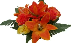 Coupe funéraire de roses et de lys H 18 Ø 32 cm
