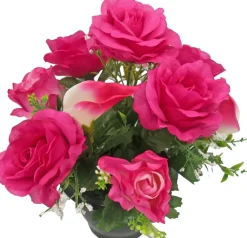 Coupe funéraire de roses et de callas H 29 Ø 26 cm